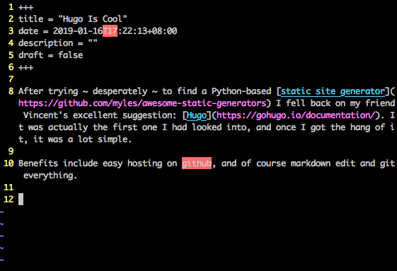 vim edit of hugo post